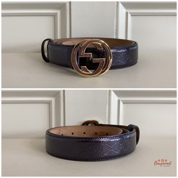 Authentic Gucci Purple Microguccissima Patent Leather Interlocking G Belt 85/34 - Picture 3 of 13